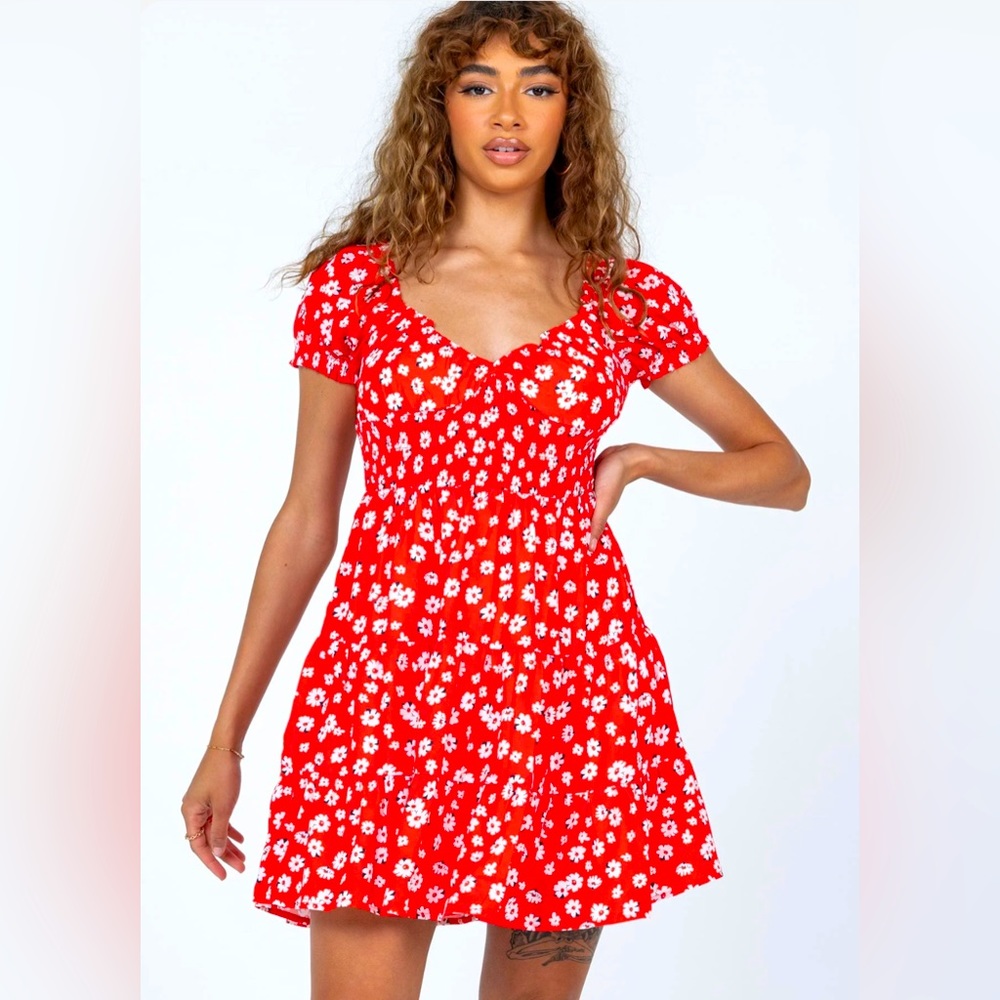 Princess Polly Mini Floral Red Dress - Red Floral. AUS8/US4